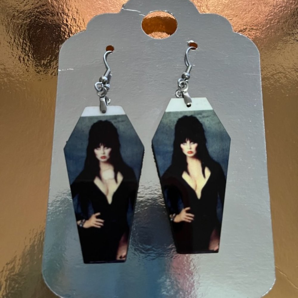 ELVIA Mistress of the The Dark 2 inch Coffin Shaped Earrings